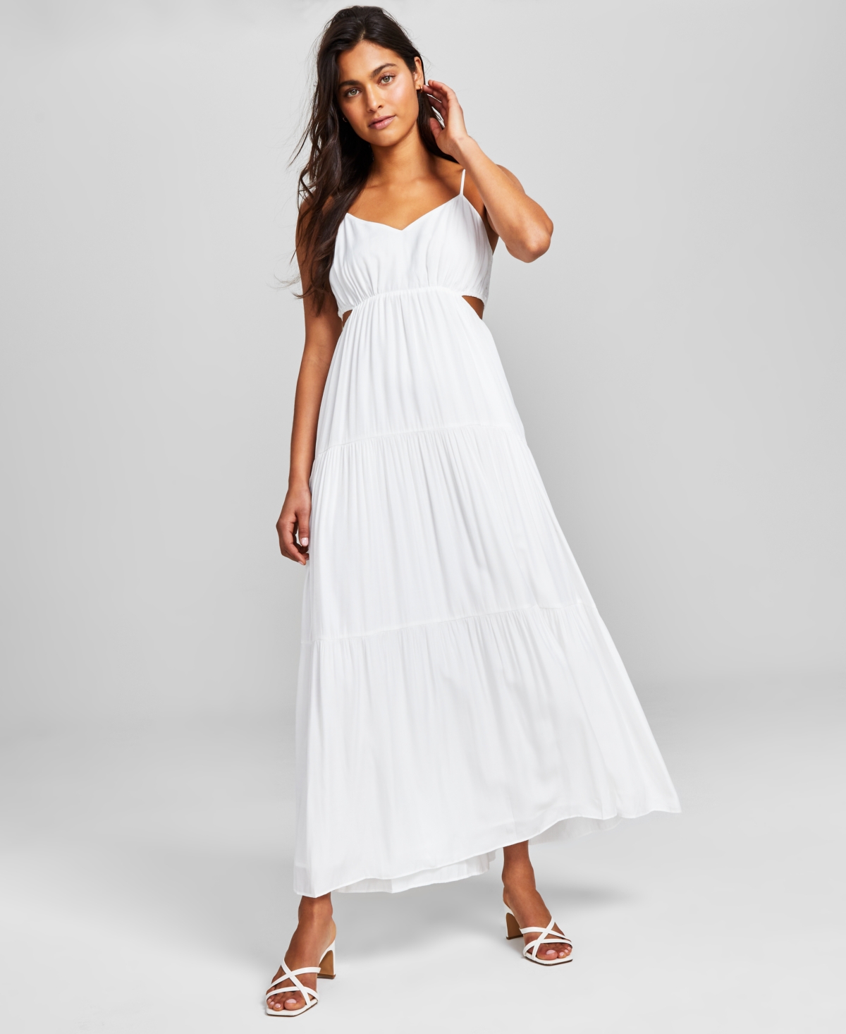 Women's Side-Cutout Tiered Maxi Dress - White