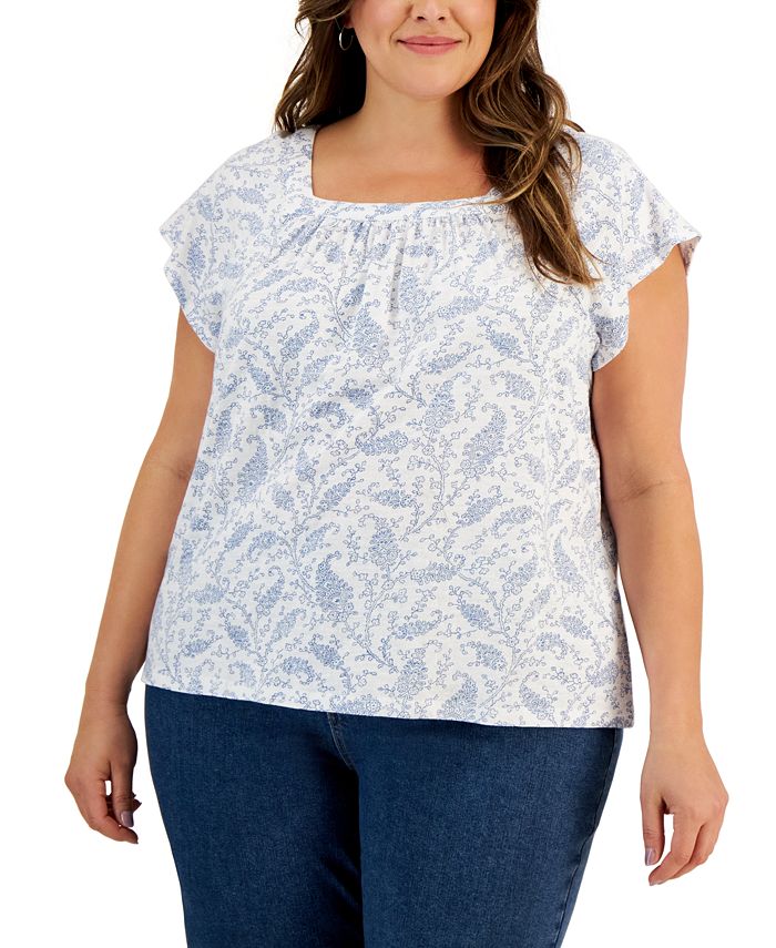 Style & Co Plus Size Printed Square Neck Top, Created for Macy's - Macy's