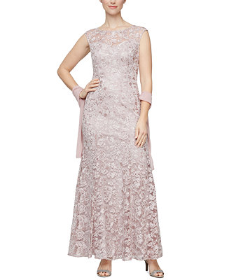 Alex Evenings Embroidered Illusion Gown & Shawl - Macy's
