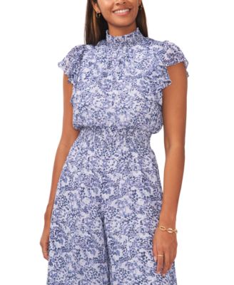 売れ筋商品|||ジェイエムコレクション カットソー トップス レディース Plus Size Printed Flutter-Sleeve Top, Exclusively at Macy's Montauk Blue Combo Blue Floral Short Flutter Sleeve Top | maurices