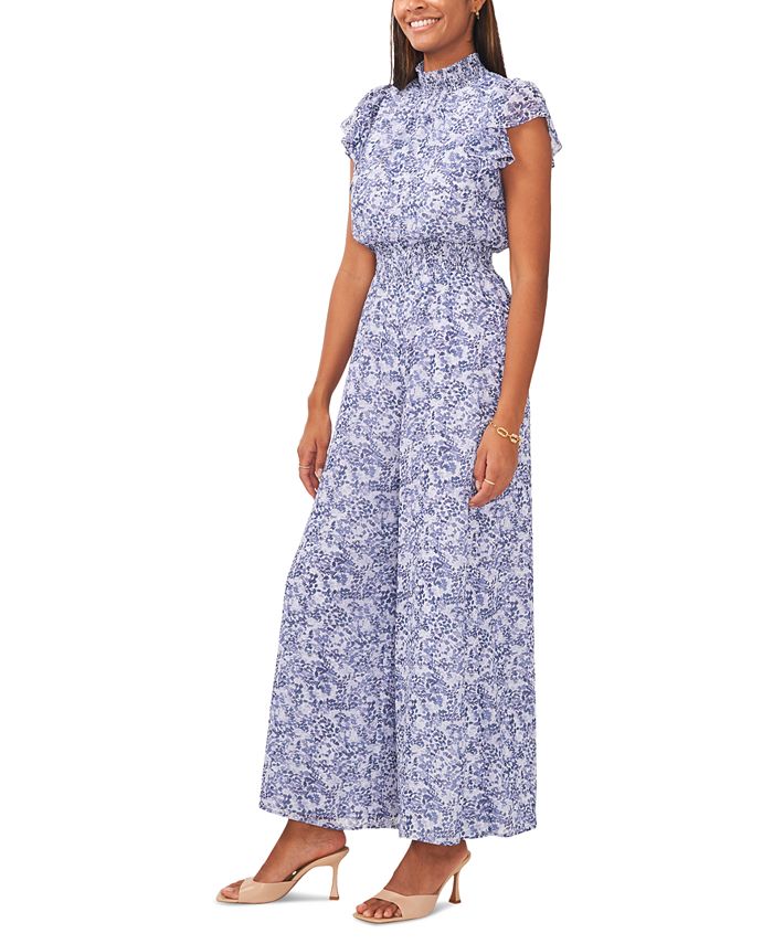 Satin Wrap Front Short Sleeve Smocked Waist Jumpsuit main image 0