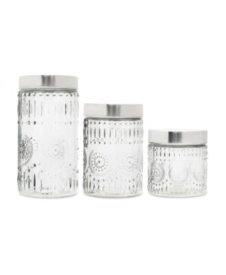 Style Setter - Medallion Round Glass Canisters with Lids, Set of 3