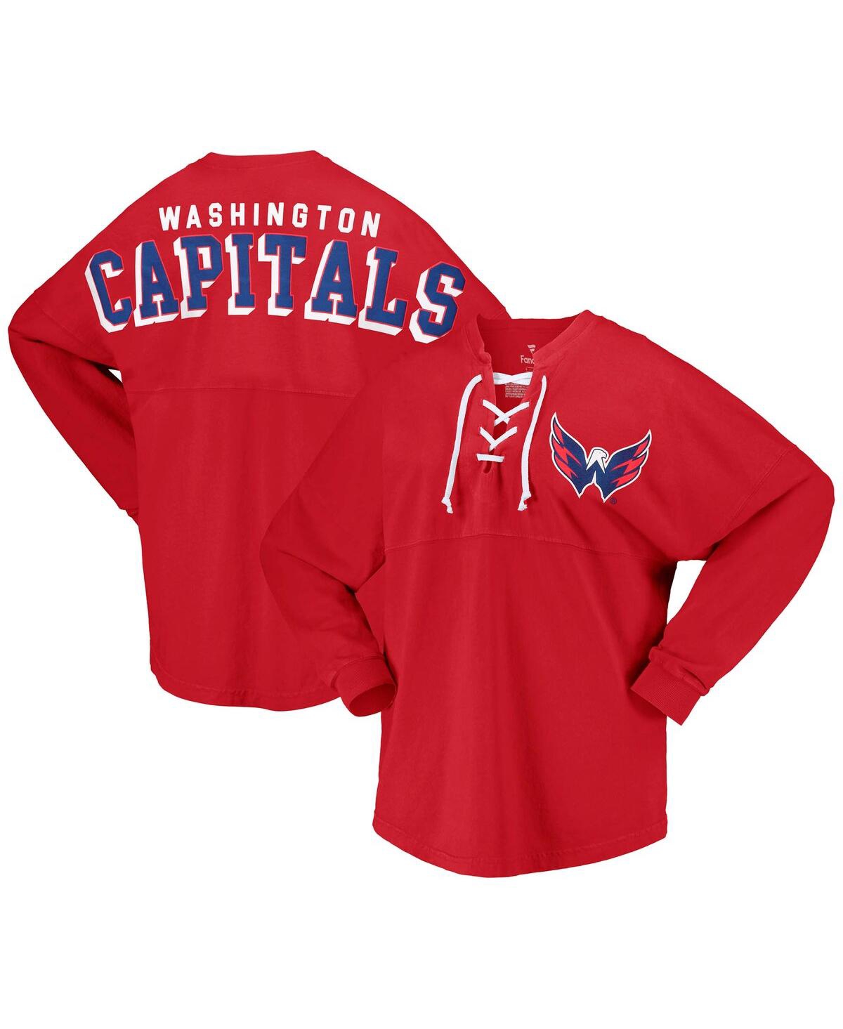 Fanatics Branded Red Washington Capitals Spirit Lace-up V-neck Long Sleeve Jersey T-shirt In Red