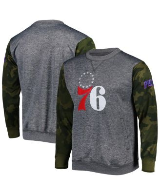 Men's Heather Charcoal Philadelphia 76ers Camo Stitched Sweatshirt