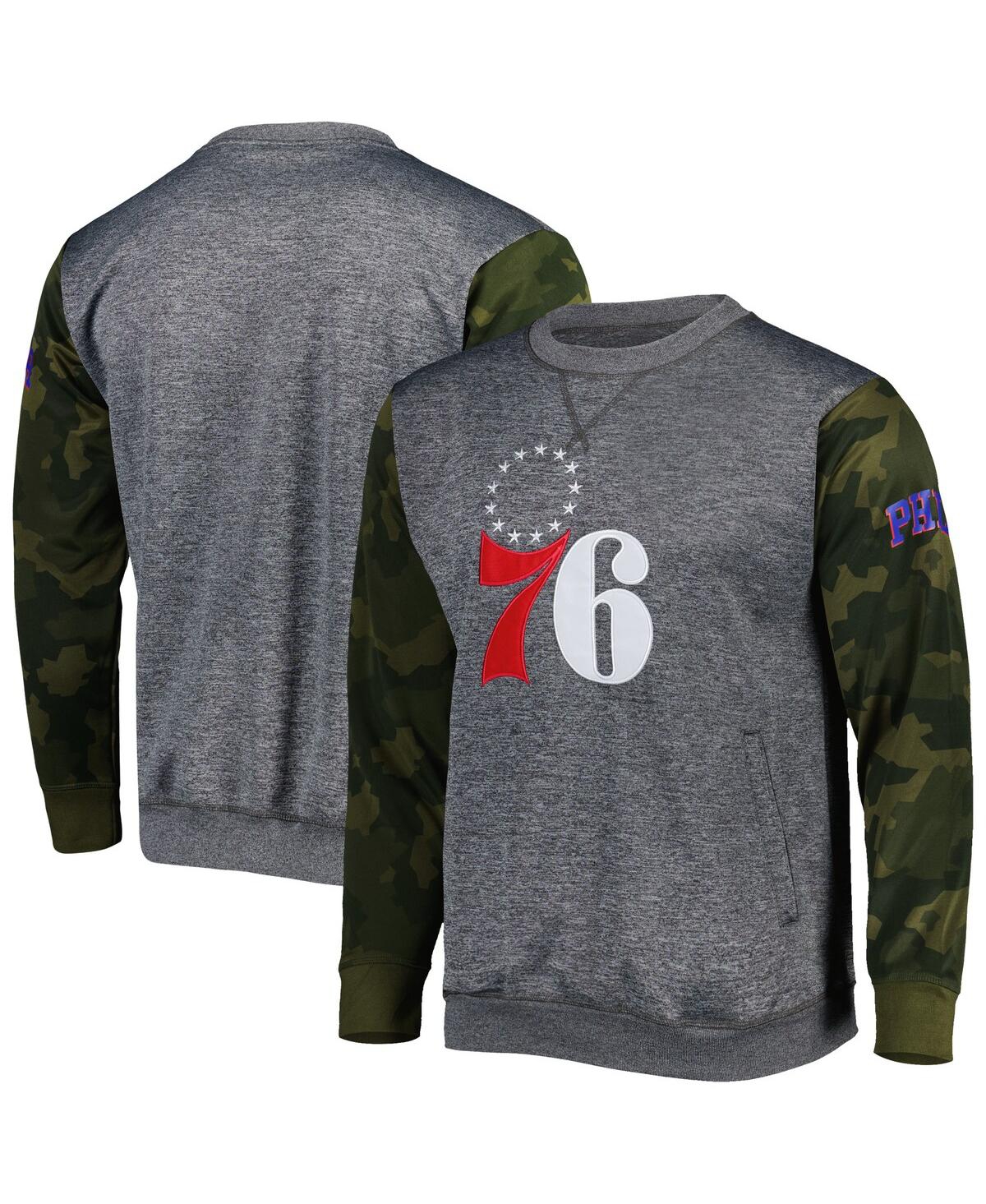 Shop Fanatics Men's  Heather Charcoal Philadelphia 76ers Camo Stitched Sweatshirt