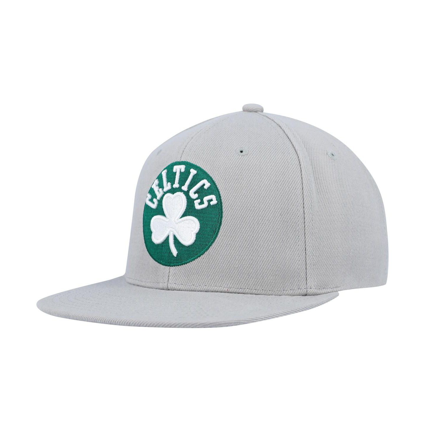 Мужская кепка Mitchell & Ness Gray Boston Celtics Side Core 2.0 Snapback Hat — фото 2
