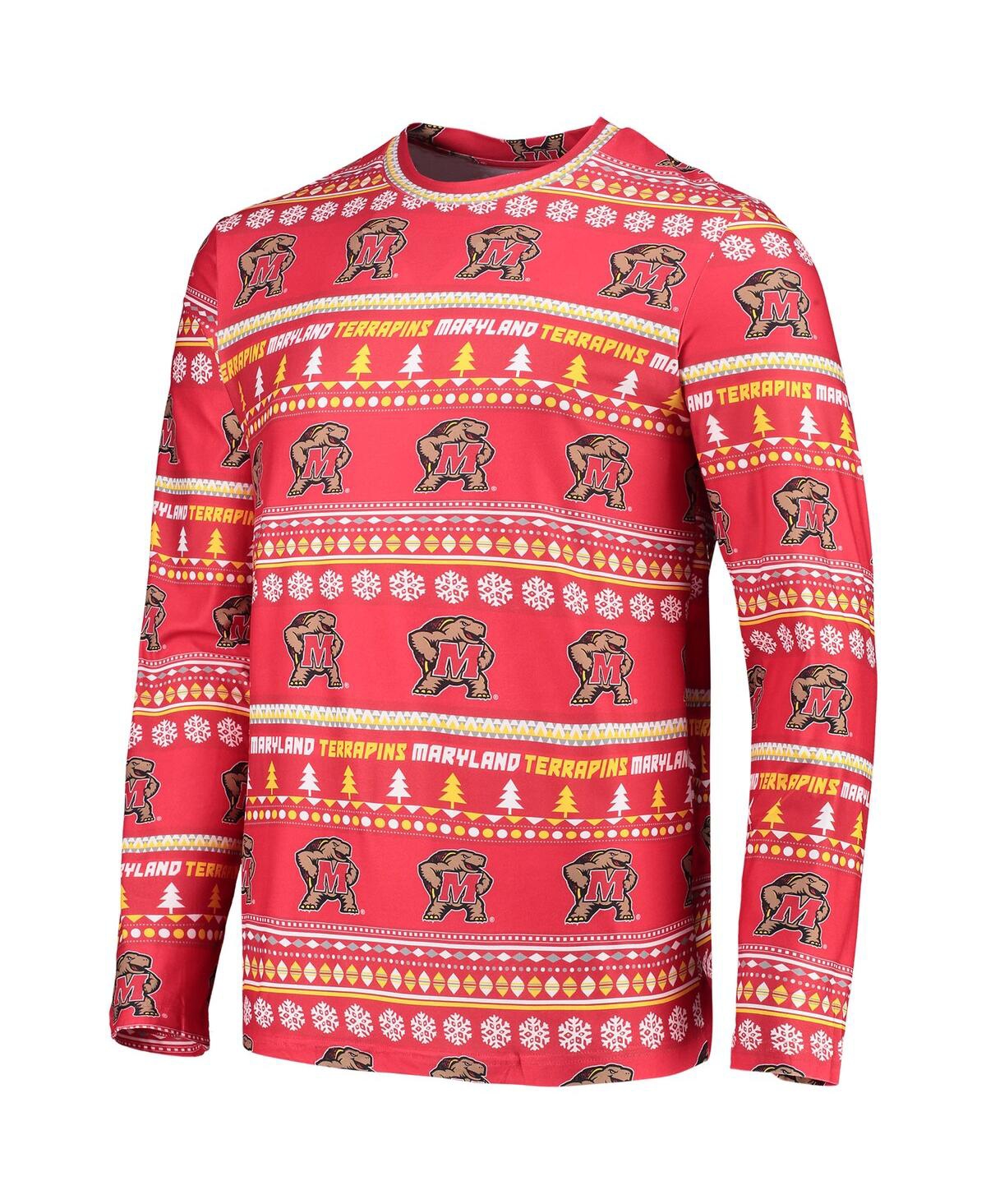 Shop Concepts Sport Men's  Red Maryland Terrapins Ugly Sweater Long Sleeve T-shirt And Pants Sleep Set