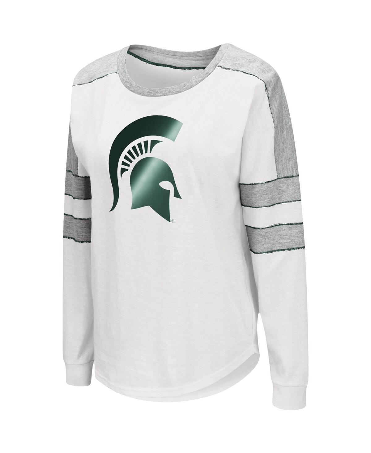 Shop Colosseum Women's  White Michigan State Spartans Trey Dolman Long Sleeve T-shirt