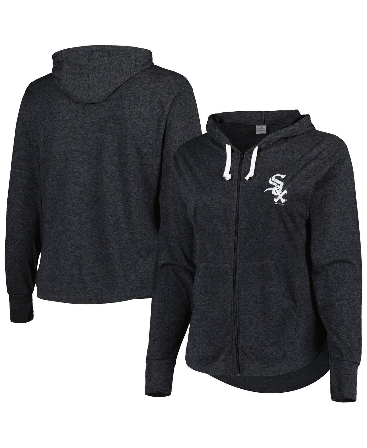 Soft As A Grape Black Chicago White Sox Plus Size Full-zip Tri-blend Hoodie In Black