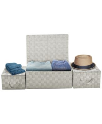 3 Pack Decorative Stackable Woven Basket with Lid and Built-in Rope Carry Handles - Great for Storage and Organization