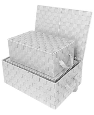 3 Pack Decorative Stackable Woven Basket with Lid and Built-in Rope Carry Handles - Great for Storage and Organization