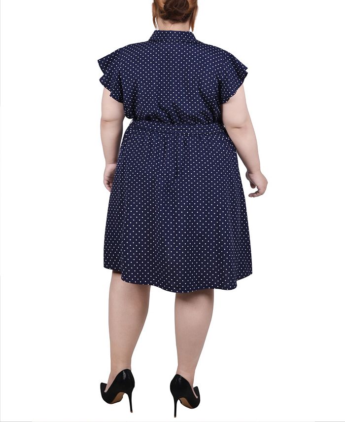 NY Collection Plus Size Flutter Sleeve Belted Dress - Macy's