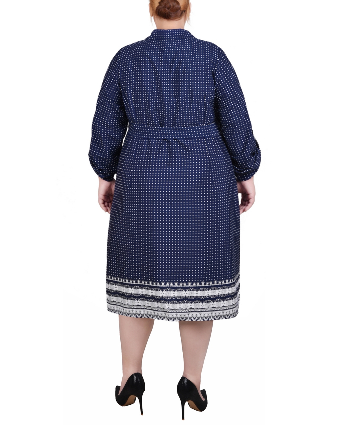 Ny Collection Plus Size 3/4 Roll Tab Sleeve Belted Shirtdress