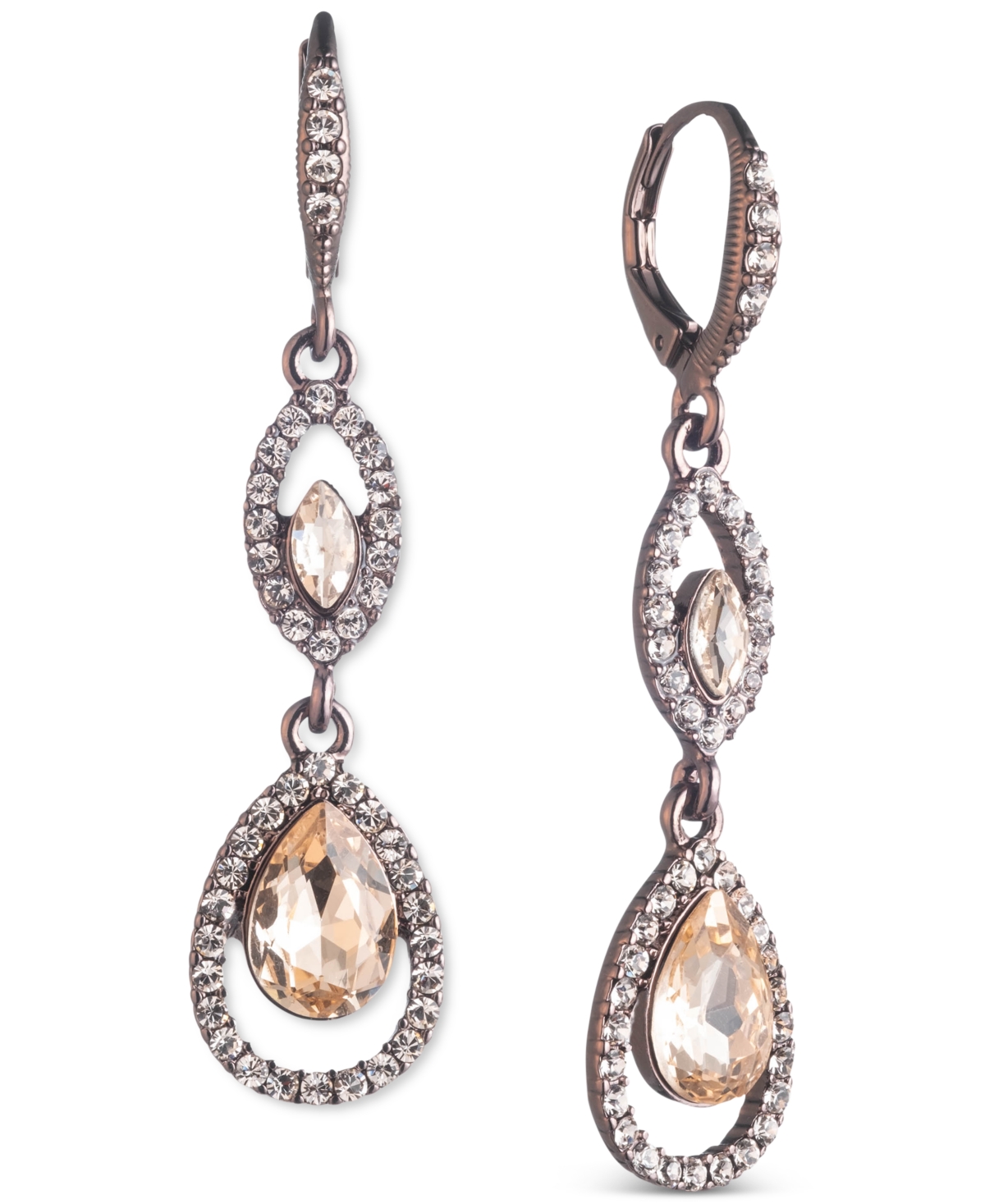GIVENCHY PAVE & MIXED CRYSTAL DOUBLE DROP EARRINGS