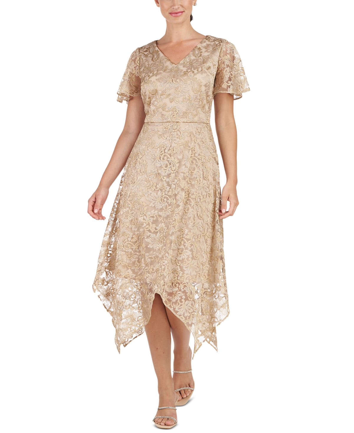 1920s Style Dresses, 1920s Dress Fashions You Will Love Js Collections Womens Emerson Embroidered Dress - Gold $123.99 AT vintagedancer.com