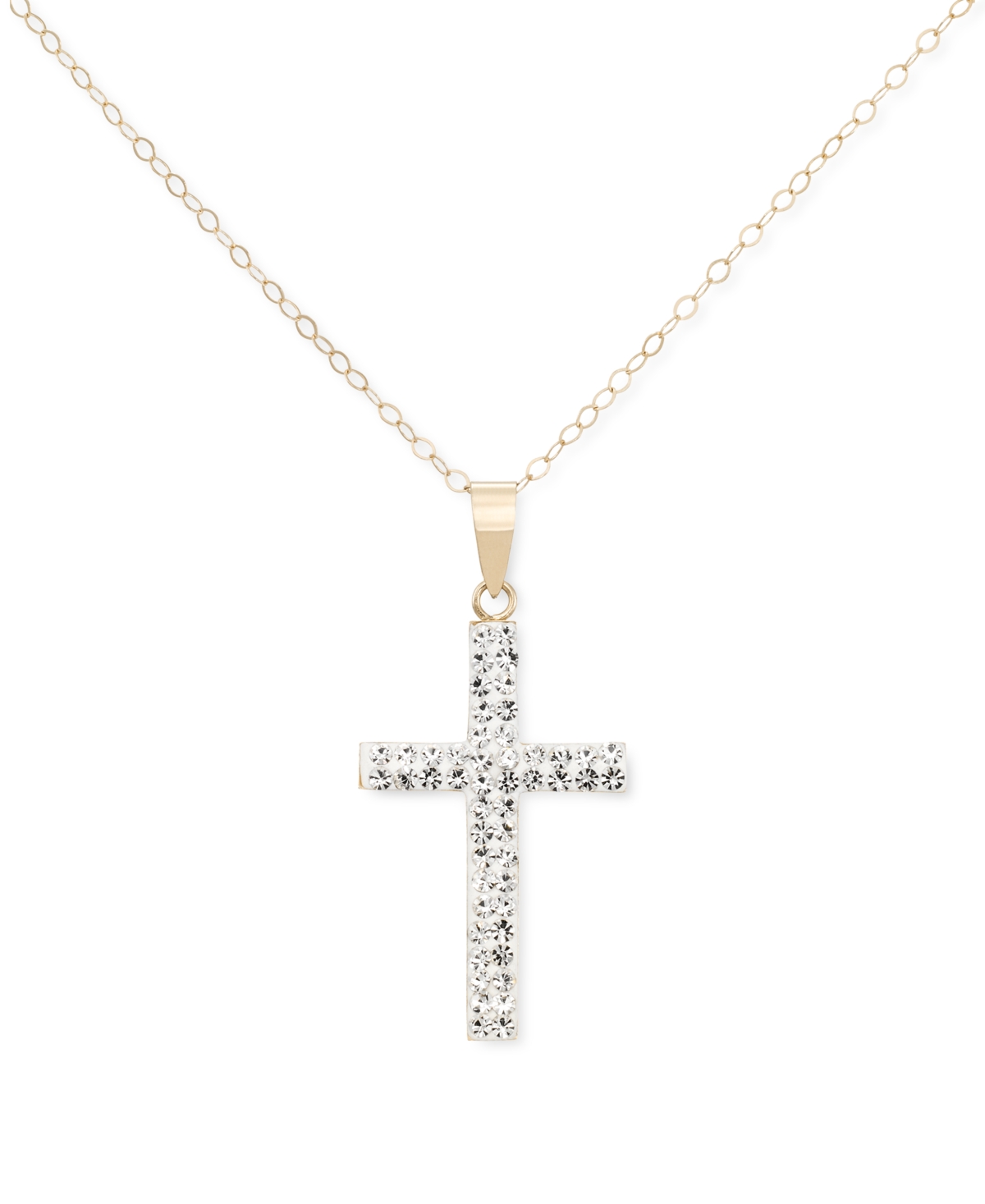 Macy's Crystal Pave Cross 18" Pendant Necklace In 10k Gold