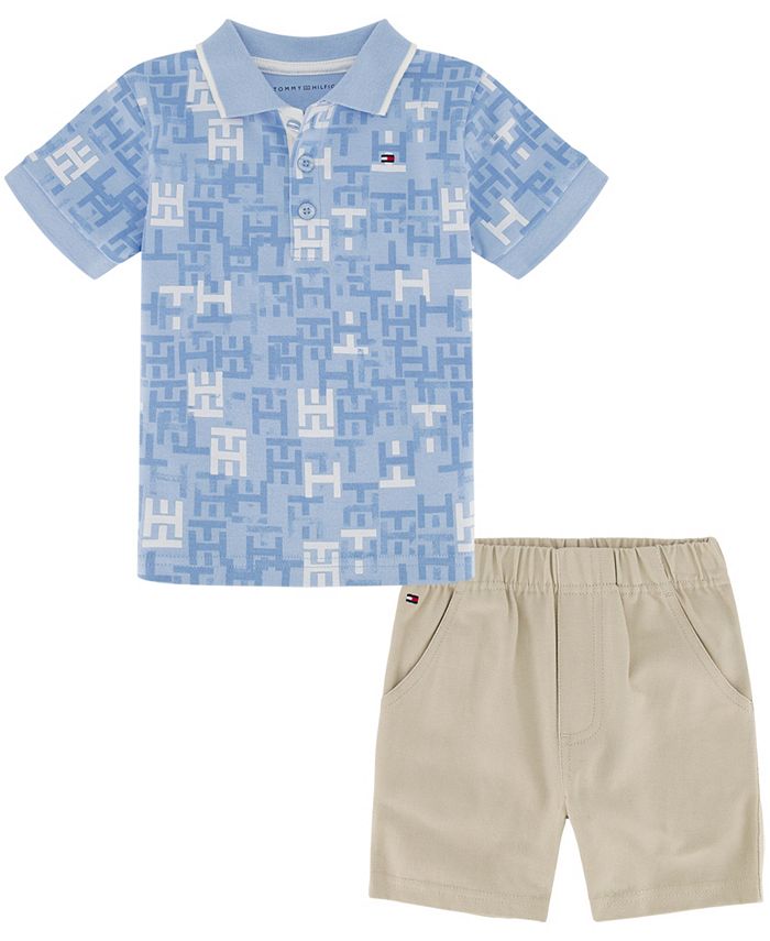 Tommy Hilfiger Baby Printed Polo Shirt and 2 Piece Set - Macy's