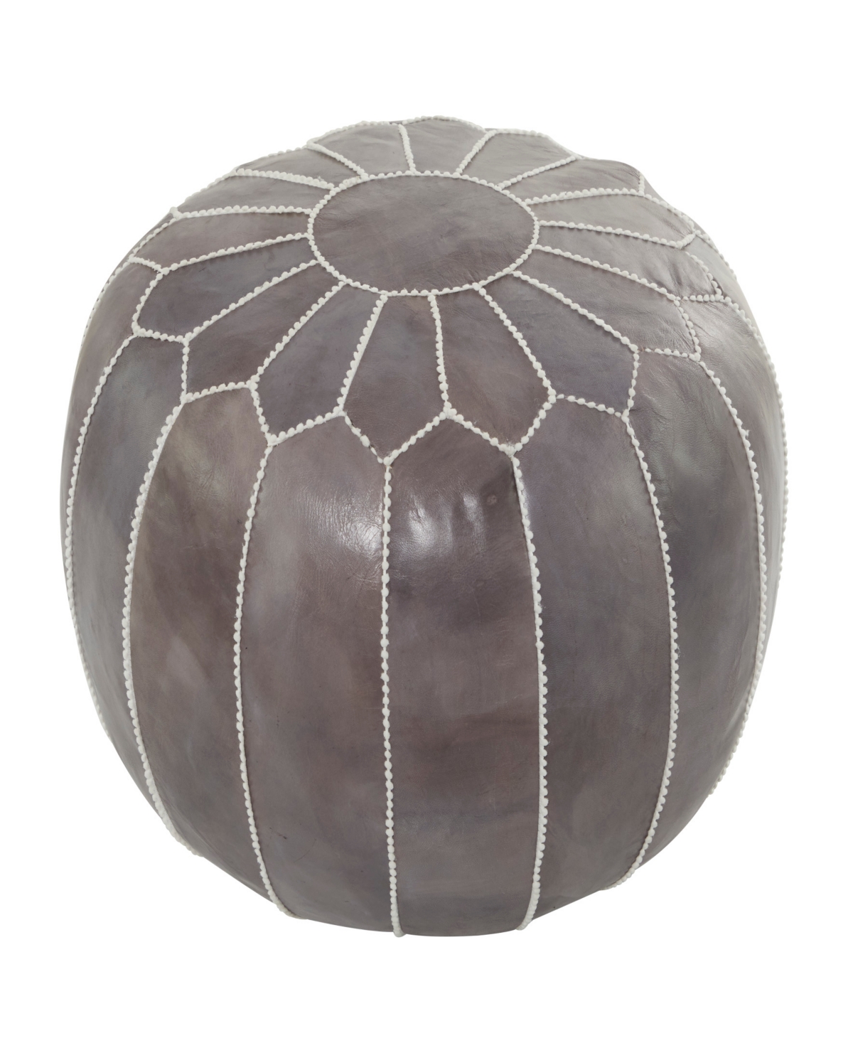 Rosemary Lane 24" X 24" X 18" Leather Moroccan Floral Stitching Pouf In Gray