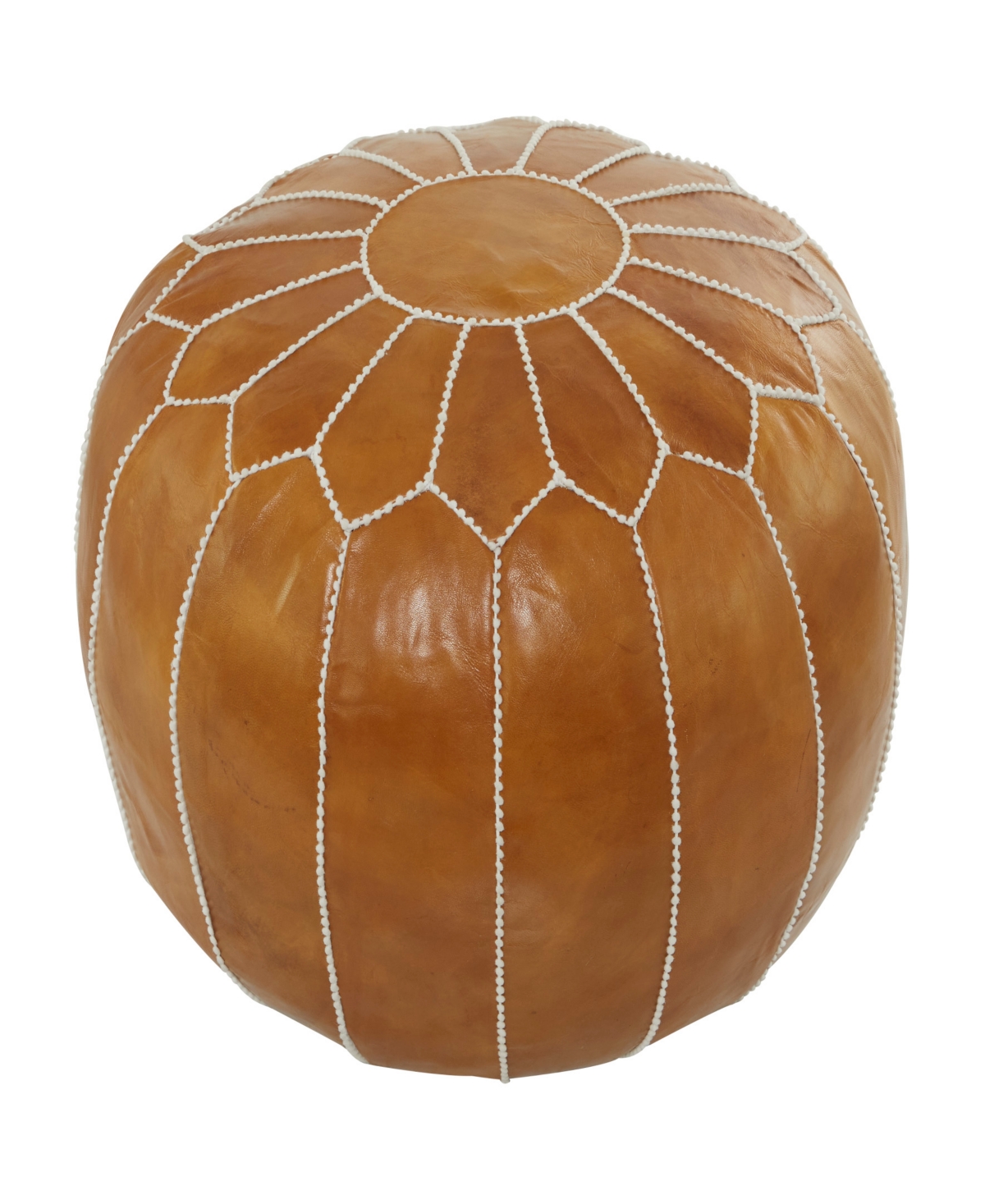 Rosemary Lane 24" X 24" X 18" Leather Moroccan Floral Stitching Pouf In Light Brown