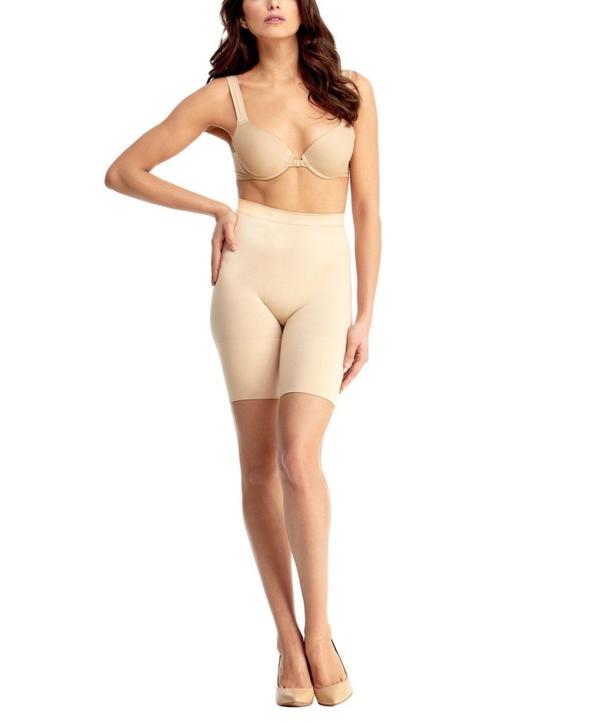 Shop Memoi Plus Size Seamless Slimming Flexible Thigh Shaper In Nude