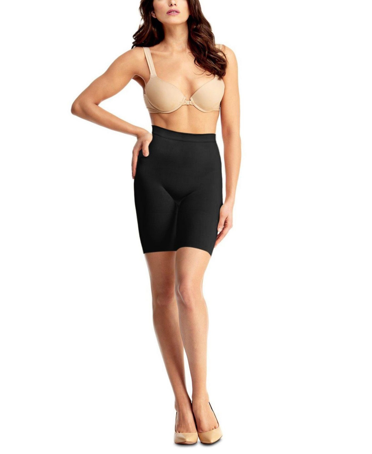 Shop Memoi Plus Size Seamless Slimming Flexible Thigh Shaper In Black