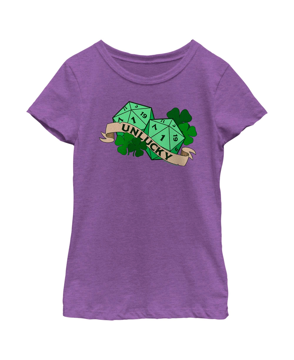 Hasbro Girl's Dungeons & Dragons St. Patrick's Day Unlucky Dice Child T-shirt In Purple Berry