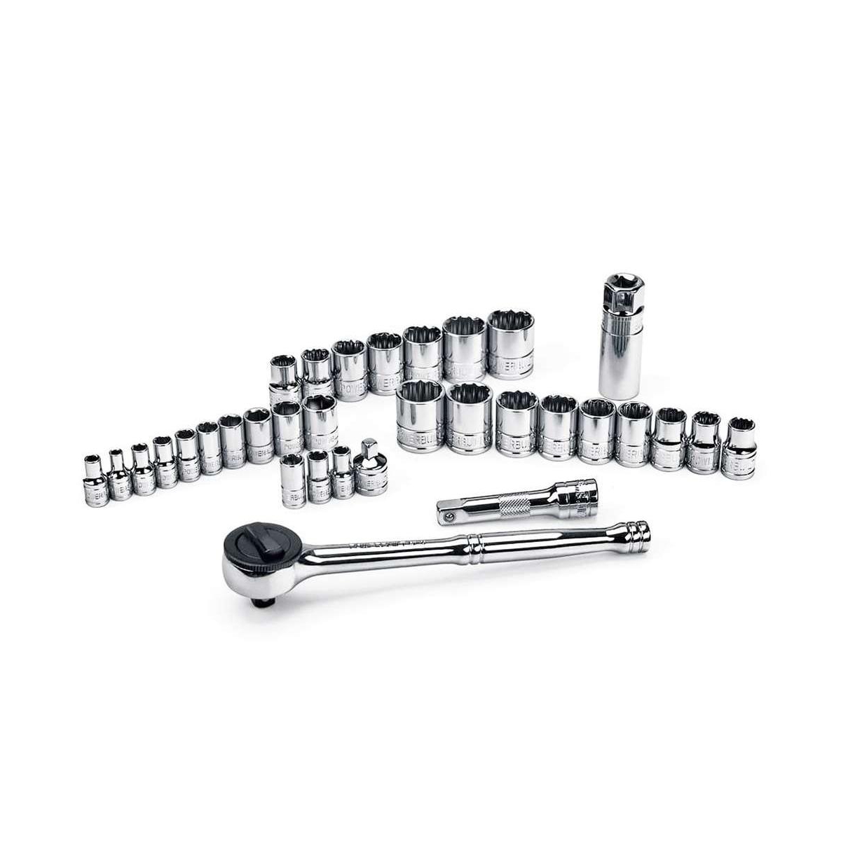 33 Piece Socket Set with Sae and Metric Sizes - Silver