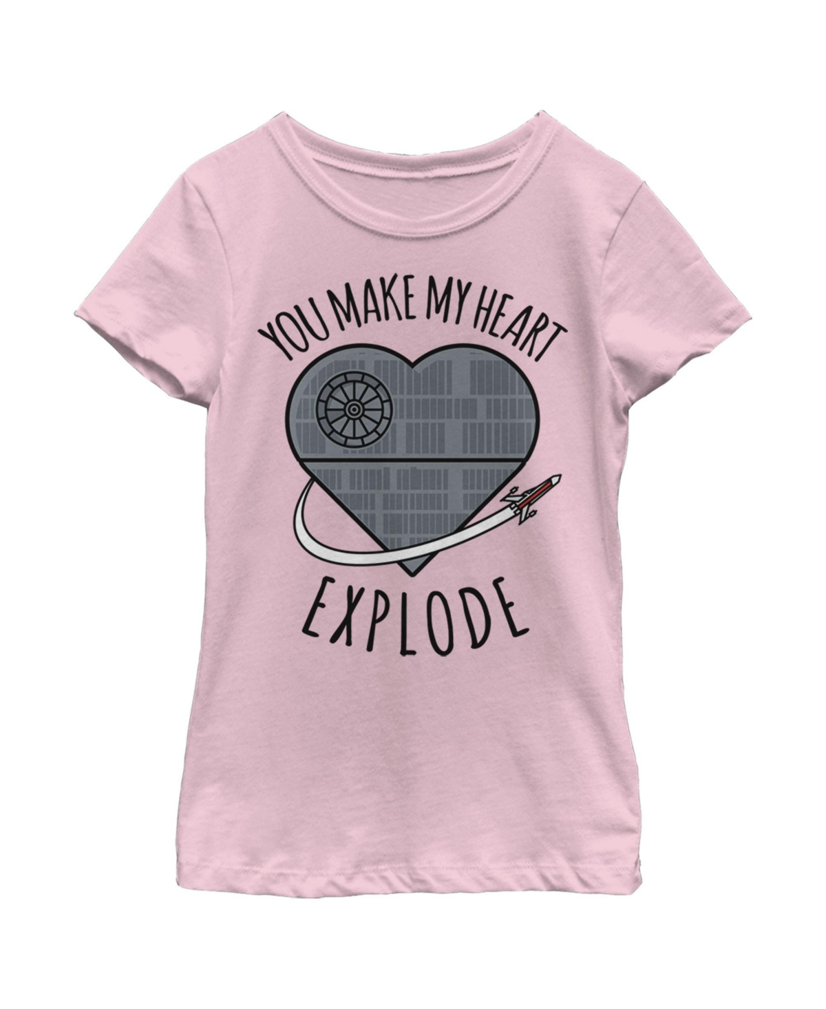 Disney Lucasfilm Kids' Girl's Star Wars Valentine Death Star Heart Child T-shirt In Light Pink