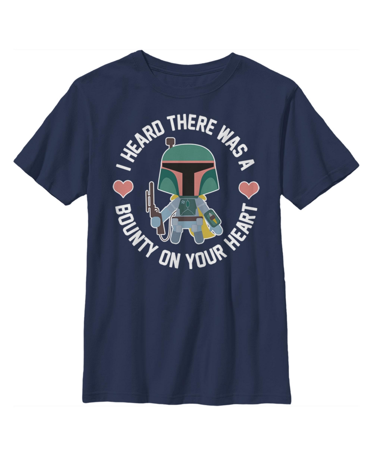 Disney Lucasfilm Kids' Boy's Star Wars Valentine's Day Boba Fett Bounty On Heart Child T-shirt In Navy Blue