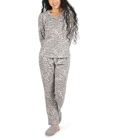MeMoi Women's Leopard Print Cotton Blend 2 Piece Set, цвет: Серый