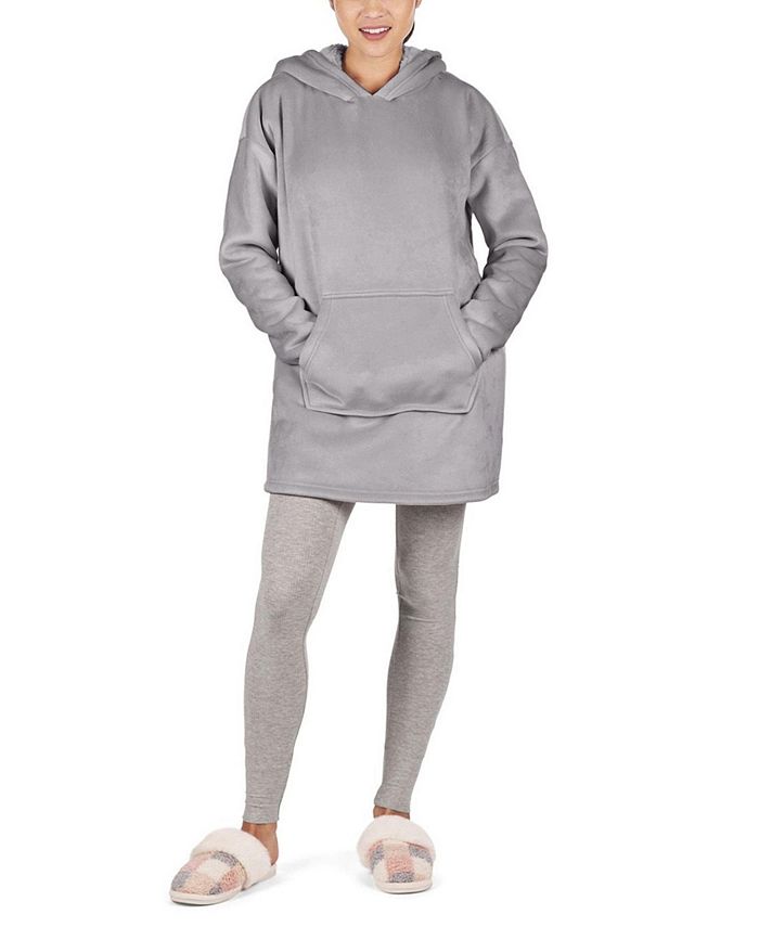 32 Degrees Women's Leopard Print Cozy Soft Velour Hooded Lounger
