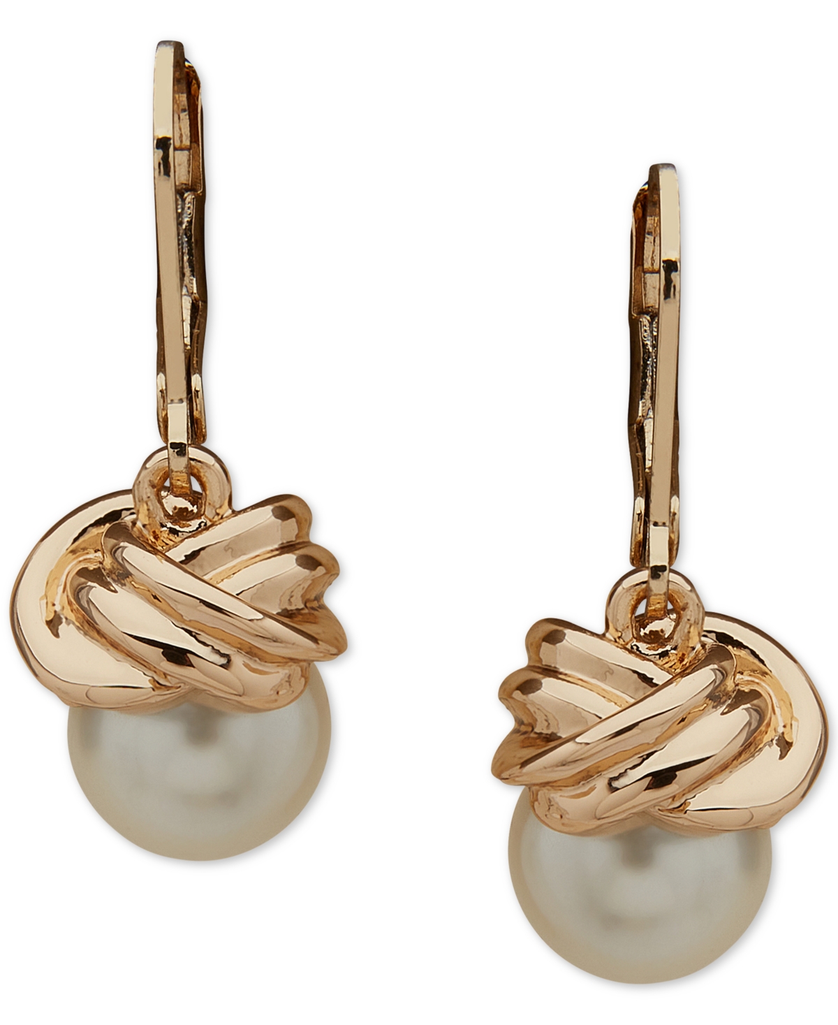 Anne Klein Gold-tone Knot & Imitation Pearl Drop Earrings In Crystal