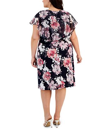 Connected Plus Size Floral-Print Flutter-Sleeve Midi Dress - Macy's