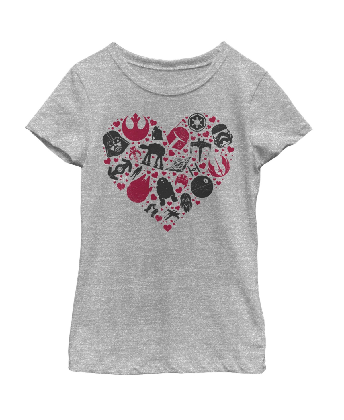 Disney Lucasfilm Kids' Girl's Star Wars Valentine's Day Heart Icons Child T-shirt In Athletic Heather