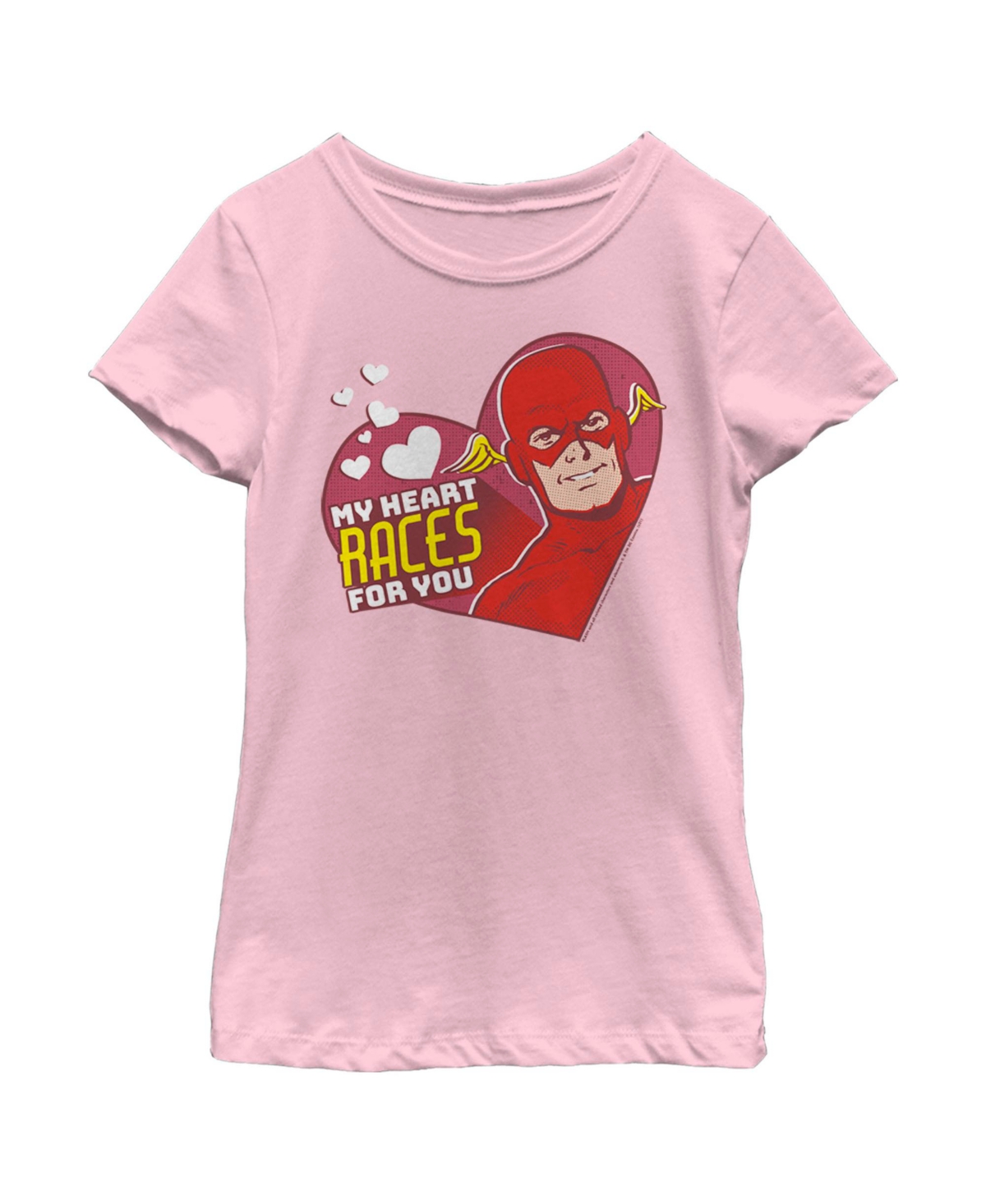 Dc Comics Girl's The Flash Valentine's Day My Heart Races For You Child T-shirt In Light Pink
