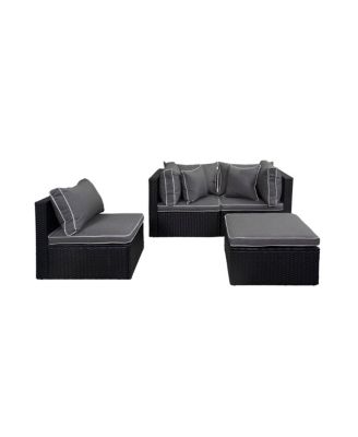 4-Piece Outdoor Patio Sofa Sectional Set with Ottoman