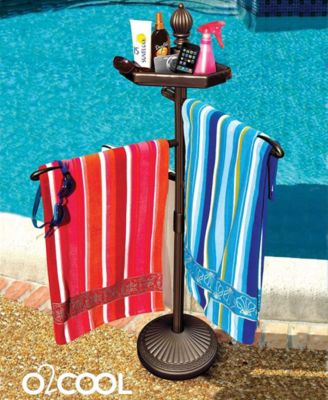 O2COOL Pool Towel Valet - 3 Adjustable Bars With Swivel Top Table (Bronze, No-Tools Assembly)