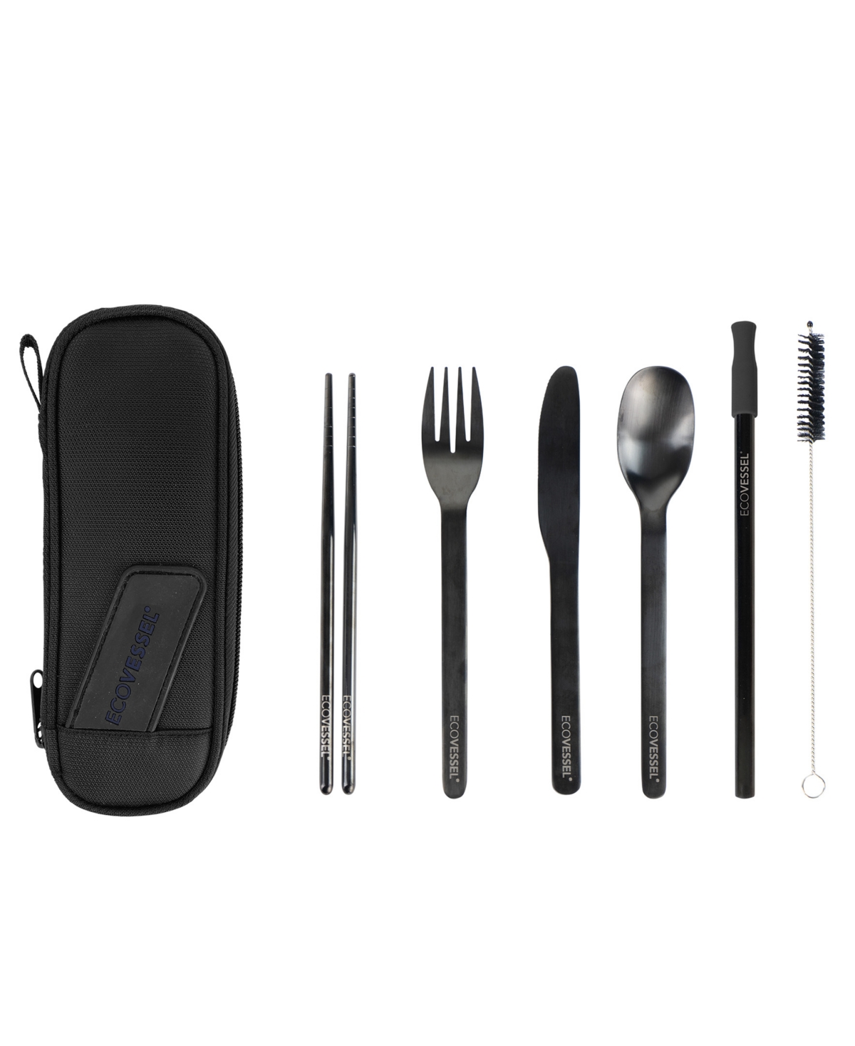 Ecovessel Stainless Steel Utensil 8 Piece Set With Travel Pouch In Black