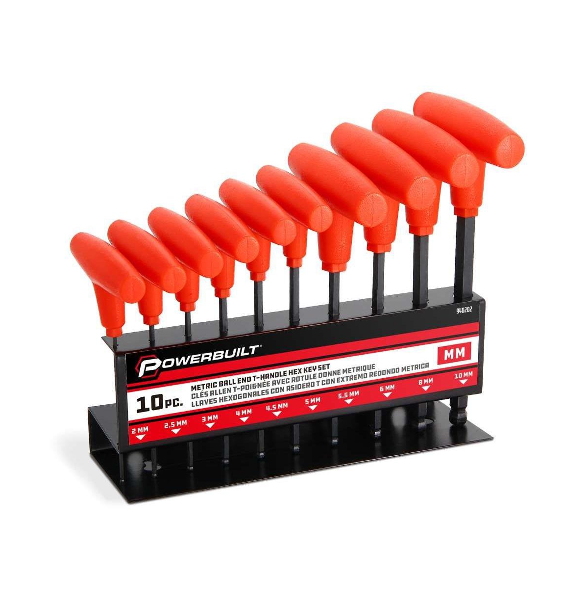 10 Piece Metric T-Handle Hex Key Wrench Set - Red
