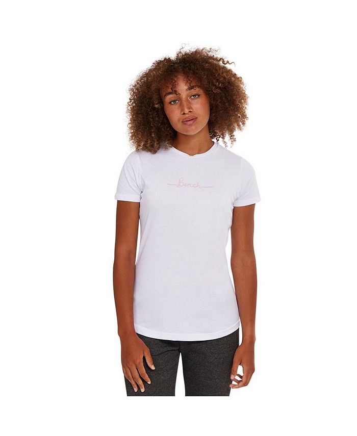 Bench DNA Bench Abelia womens t-shirt white with pink script logo at chest  - Macy's