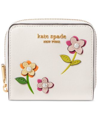 kate spade new york - In Bloom Flower Appliqued Saffiano Leather Small Compact Wallet