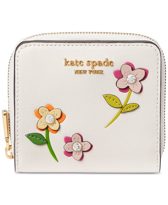 Kate Spade Women's Pink In Bloom Flower Appliqued Saffiano Leather Small Compact  Wallet