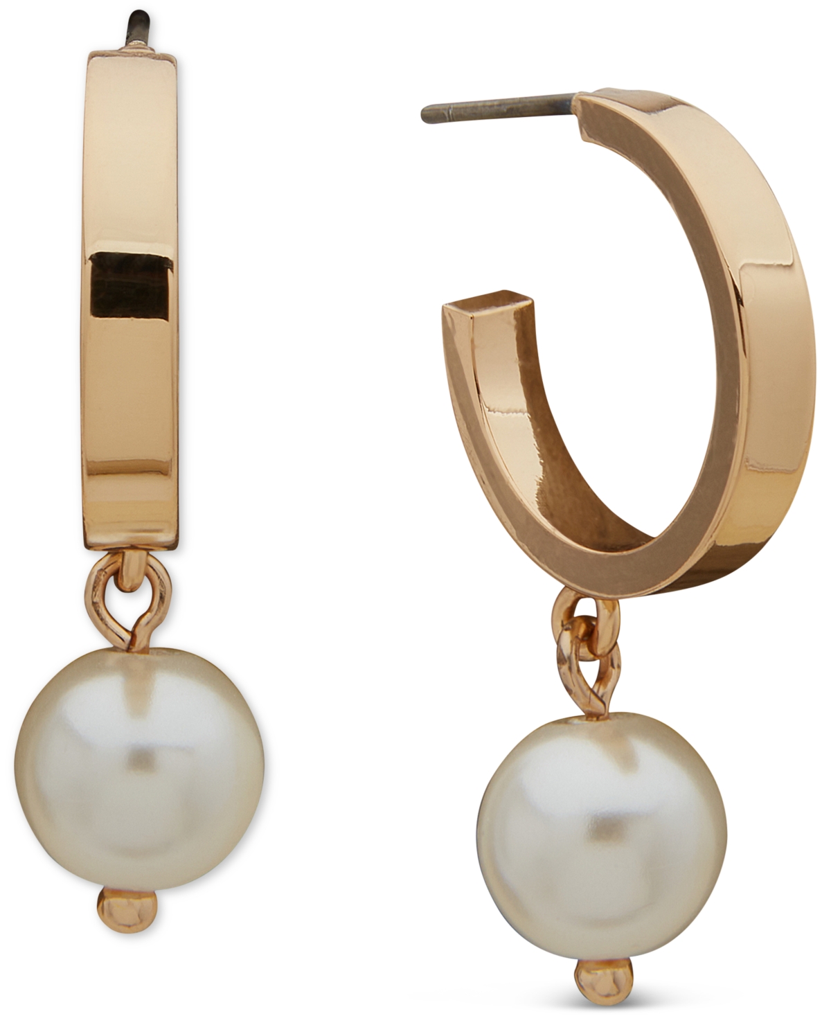 Gold-Tone Imitation Pearl Charm Hoop Earrings - Pearl