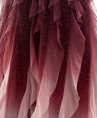 Juniors' Corkscrew-Ruffled Strapless Gown