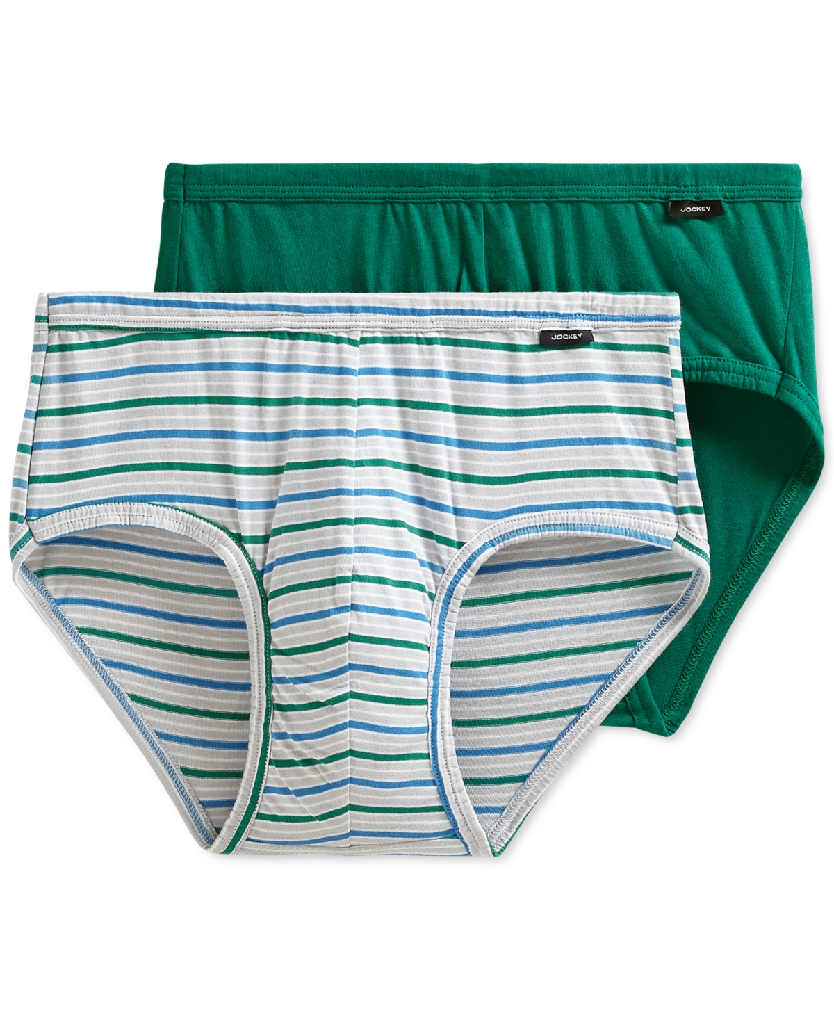 Jockey Men's Underwear, Elance Poco Brief 2 Pack In Collegiate Green/haven  Stripe