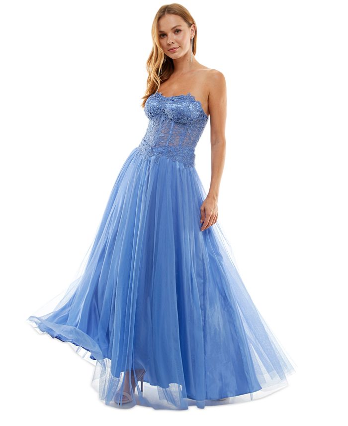 BCX Juniors' Embroidered Strapless Bustier Gown, Created for