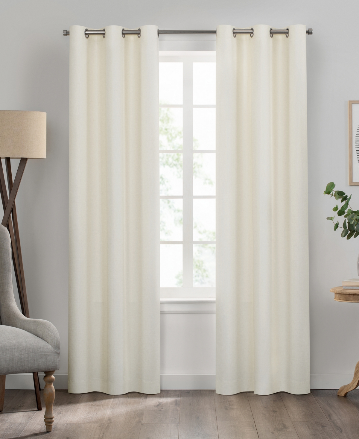 Eclipse Kendall Grommet Solid Textured Thermaback Blackout Curtain Panel, 84" X 42" In Ivory