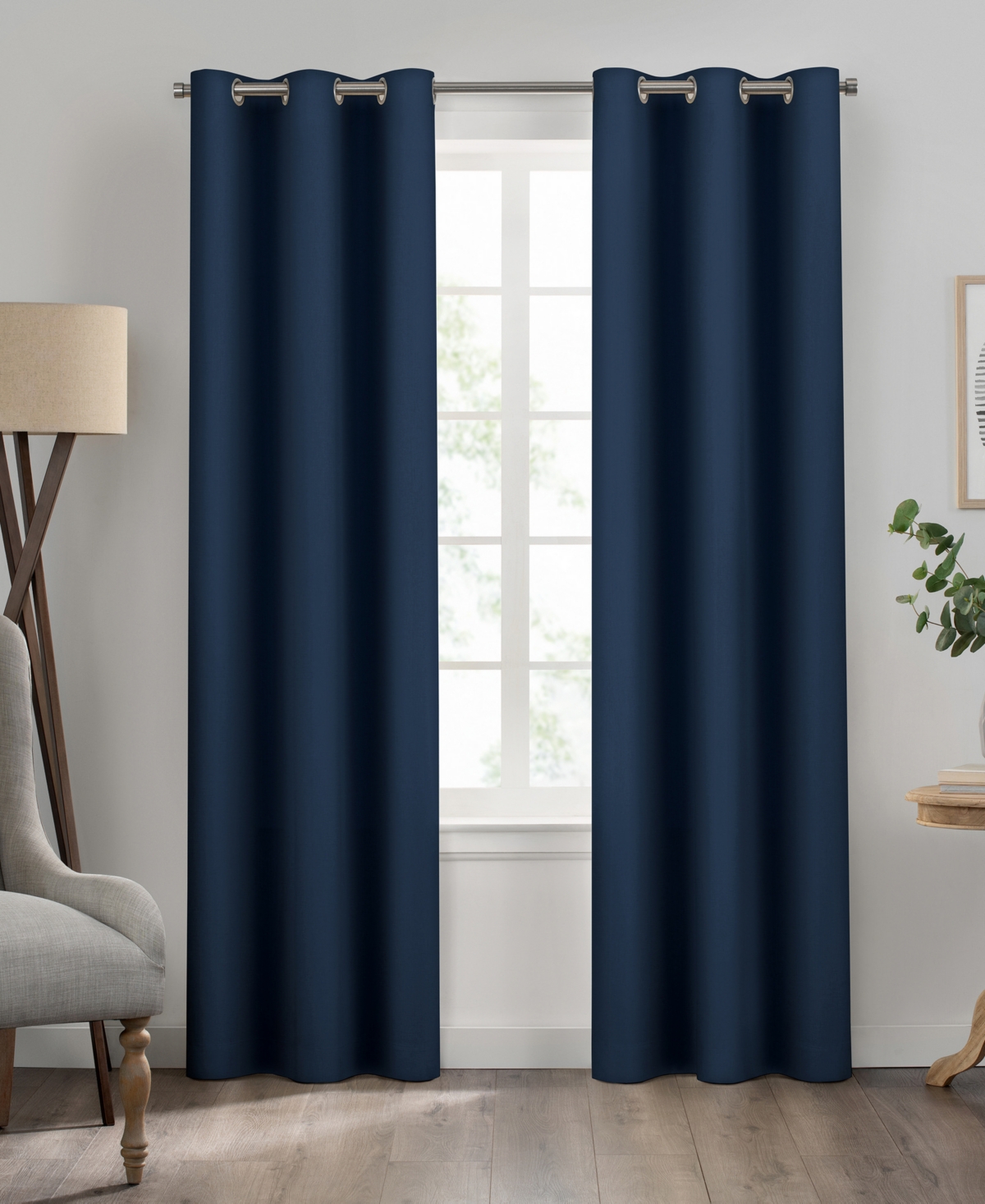 Eclipse Kendall Grommet Solid Textured Thermaback Blackout Curtain Panel, 84" X 42" In Denim