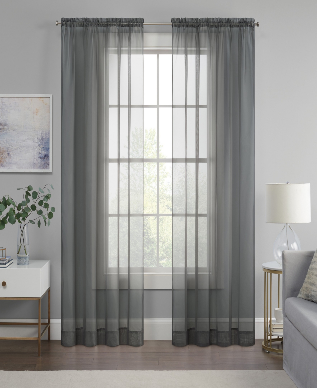 Eclipse Livia Sheer Voile Rod Pocket Curtain Panel, 59" X 63" In Gray