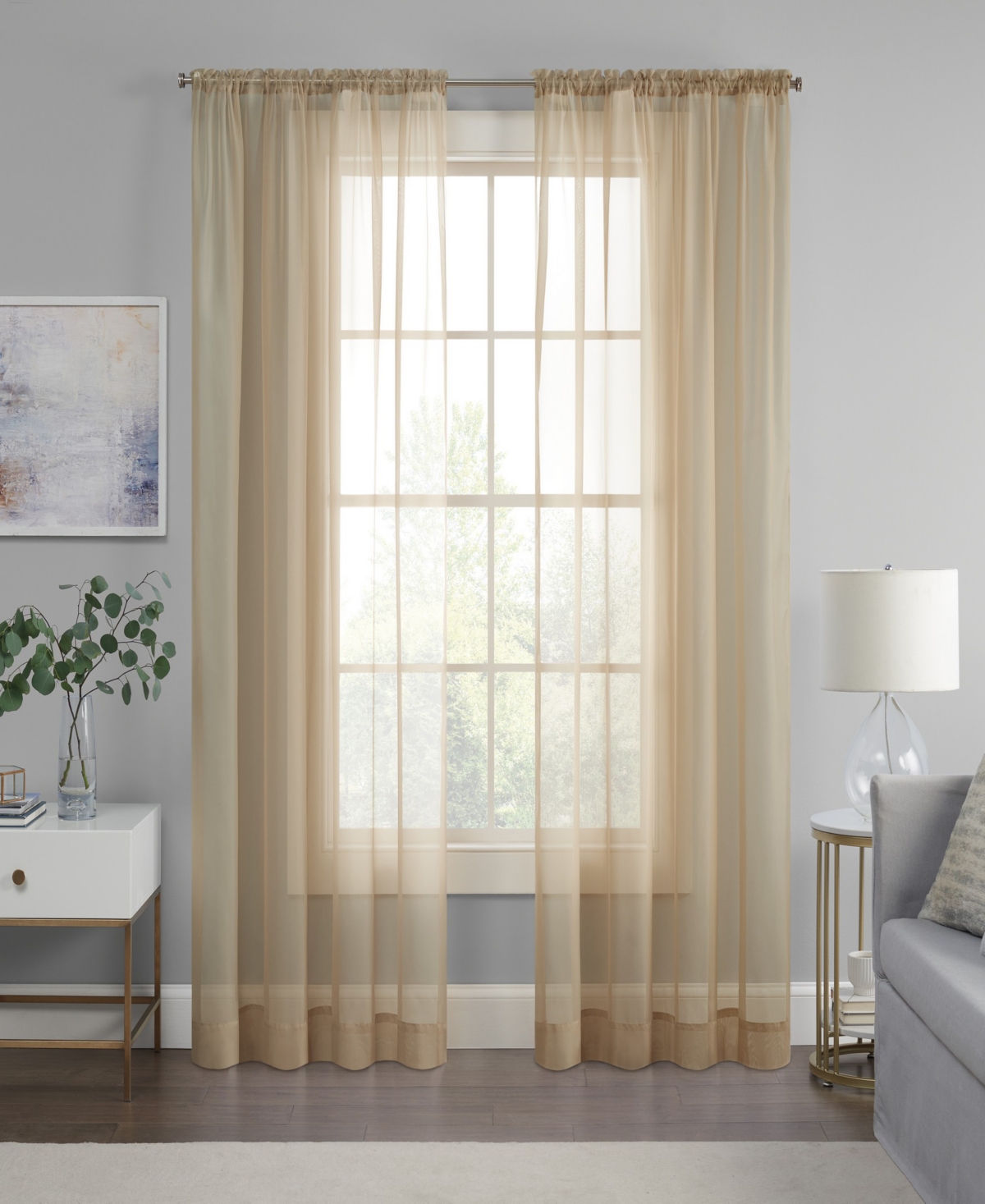 Eclipse Livia Sheer Voile Rod Pocket Curtain Panel, 59" X 63" In Linen